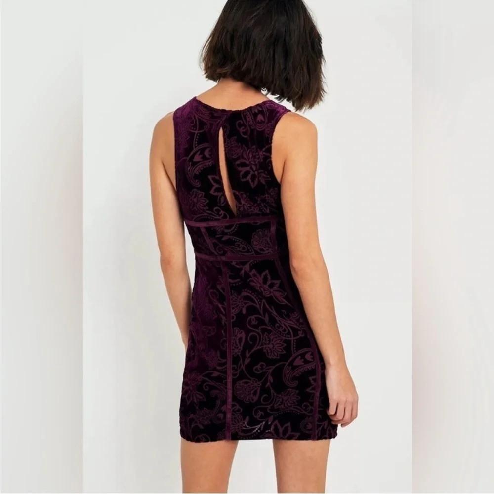 Free People Burnout Babe Velvet Floral Sleeveless Bodycon Mini Dress Rio Vino M